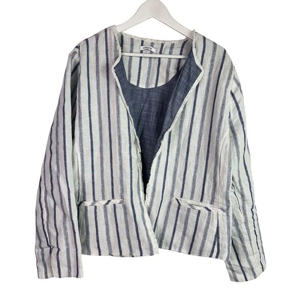 Chico’s Striped Linen Blazer Jacket size 14 Blue White - Picture 3 of 9